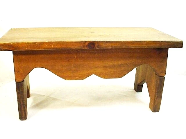 Vtg Rectangle Wood Footstool Stepping Stool Solid Country Farmhouse Rustic FShip