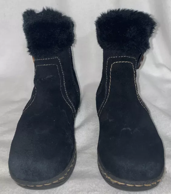 Bare Traps Women's 6.5M Ankle High Black Suede Boots Faux Fur Side Zip Nice!