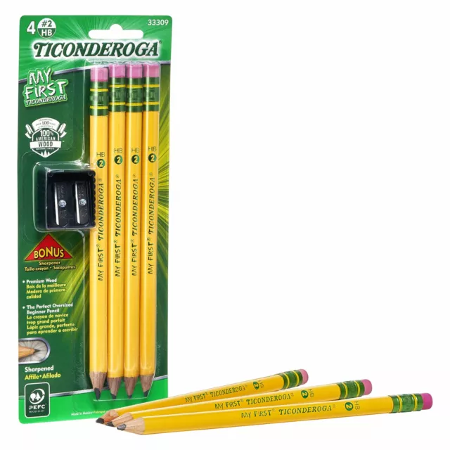 TICONDEROGA My First Pencils, Wood-Cased #2 HB Soft, Pre-Sharpened with Eraser,