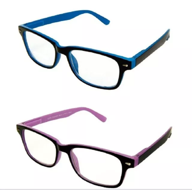 Lunettes de lecture bifocales verres protégés UV charnières à ressort bleu, violet et noir