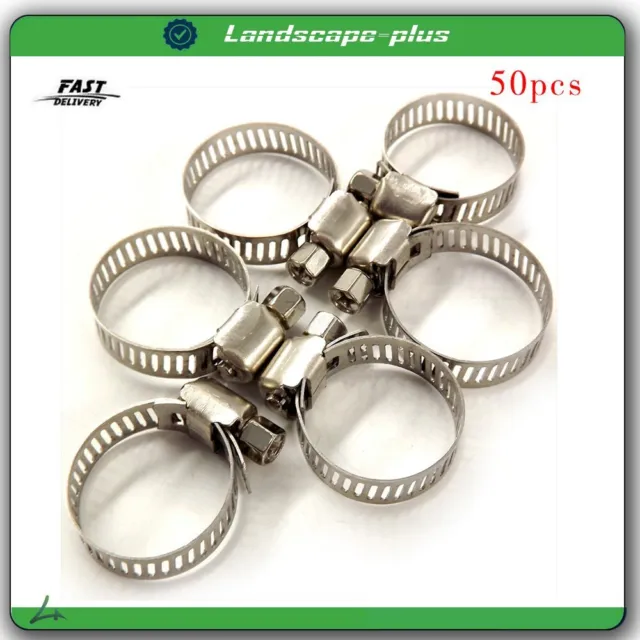 50pcs 3/4"-1" Adjustable Stainless Steel Drive Hose Clamps Fuel Line Worm Clip
