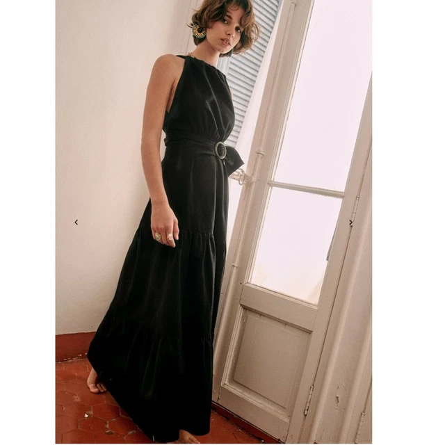 SEZANE NASTASIA NOIR Robe Longue Solide l gant Boh mien S 36 Nwt
