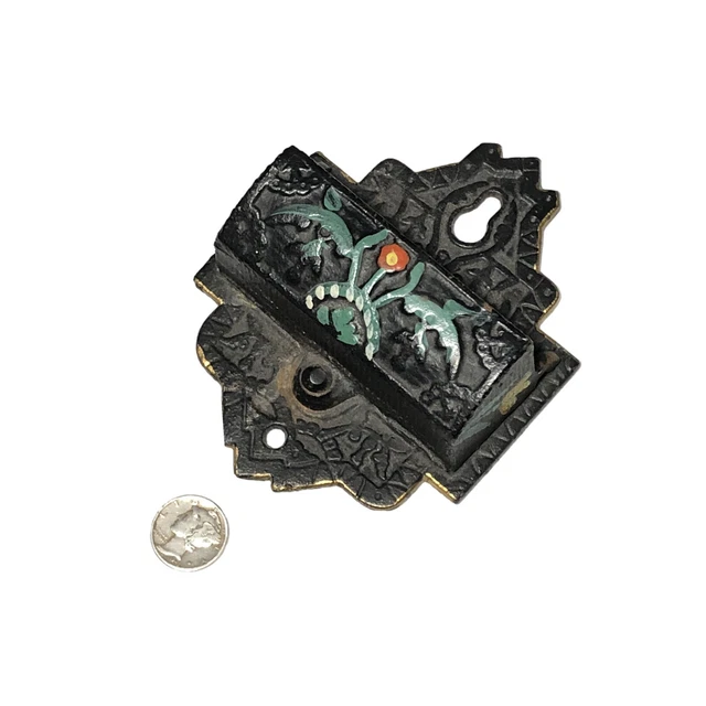 Antique Victorian Cast Iron Wall Mount Match Safe Painted Ornate Holder