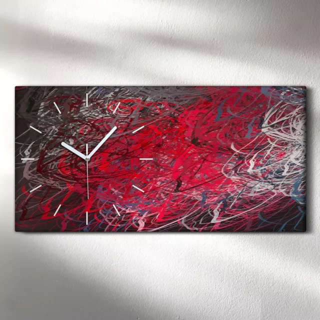 Horloge Silencieuse murale sur toile 60x30 peinture abstraite rouge blanc