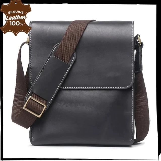 GENUINE LEATHER Mens Messenger Bag Shoulder Crossbody Male Luxury Solid Handbag