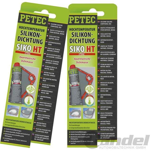 2x 70ml PETEC GUARNIZIONE SILICONE ALTA TEMPERATURA SIKO HT ELASTICA PERMANENTE ROSSA