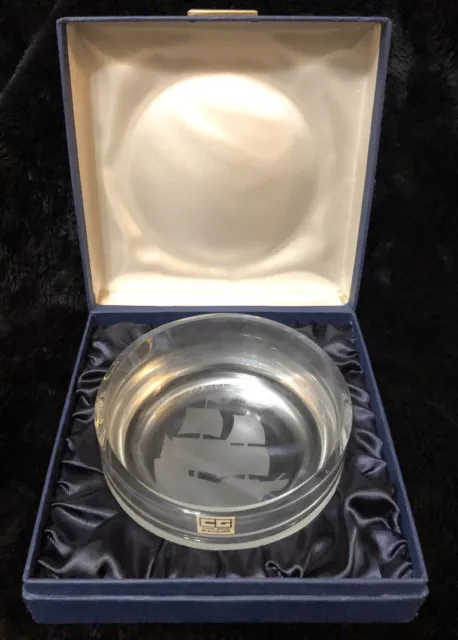 Rare Lim Ed. 1970 Caithness Glass Etched Mayflower Commemorative Ashtray