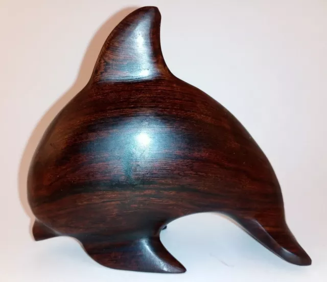 Carved Solid Dark Wood Dolphin Porpoise  Polished Figurine 4"