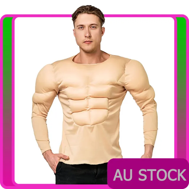 Mens Fake Muscle Shirt Body Suits Chest Pads Costume Abdomen Strong Abs Six Pack