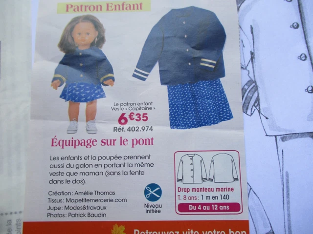 Patron Ancien Reproduit - La Poupée Modèle 40cm - Veste élégante Chic - Janvier 1885