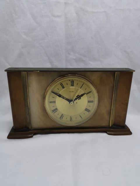 Vintage Metamec Mantle Clock Wooden Brass 8 Day Battery Operated Spares/Repair