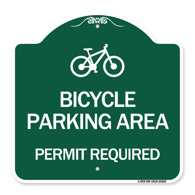 Designer Series - Bicycle Parking Area - Permit Required with Graphic Metal Sign