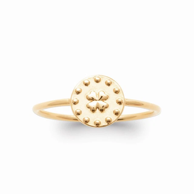 Bague Trèfle à 4 Feuilles Femme - Acier Inox Plaqué Or - Taille 59 (USA 9) Neuve