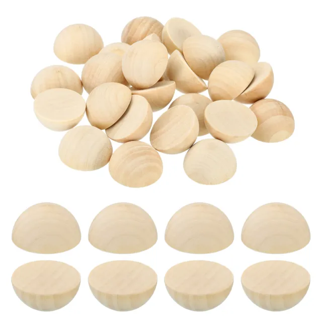 30mm Half Wood Beads, 32 Pack Unfinished Natural Wooden Beads Round