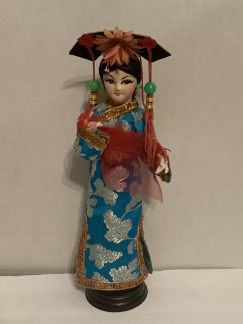 Vintage Chinese Doll Figurine Traditional Style with Cloth Face 10.5"