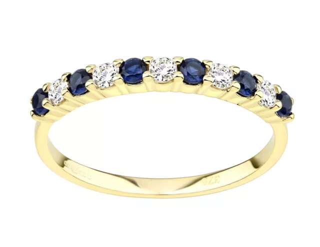 9ct Yellow Gold BLUE SAPPHIRE & cz Eternity Band Ring size J K L M N O P Q R S