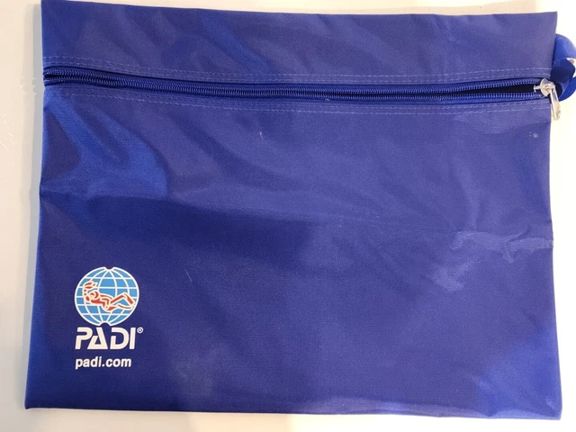 PADI Dive Scuba Waterproof Blue Vinyl Zipper Portfolio Pouch