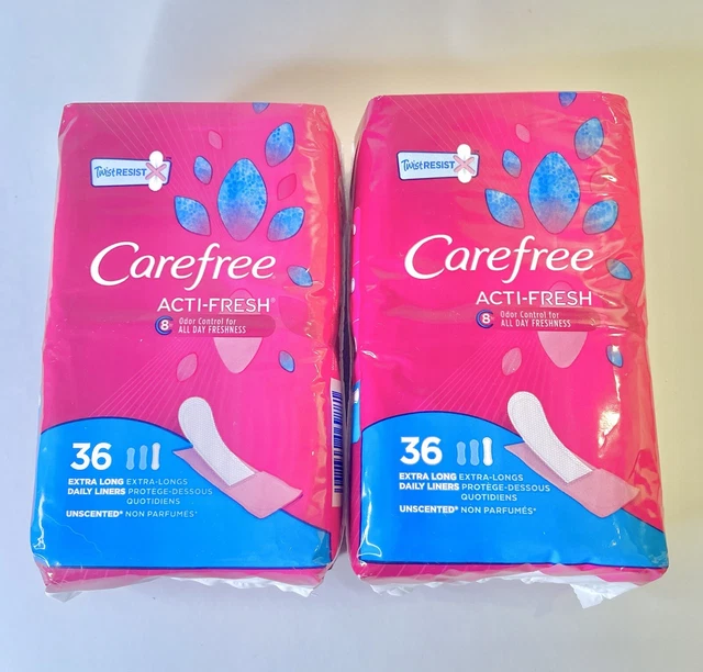 LOT OF 2 Carefree ActiFresh Daily Liners Extra Long Unscented 36 ct