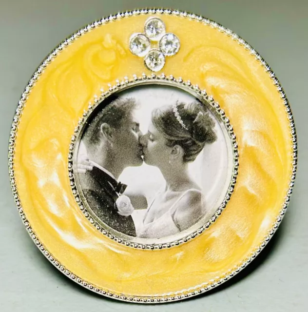 Ashleigh Manor 3” Round Diamond Studded Metal/Enamel Picture Frame Gorgeous!