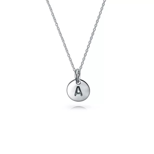 Letter Block Alphabet Initial Disc Pendant Necklace Sterling Silver