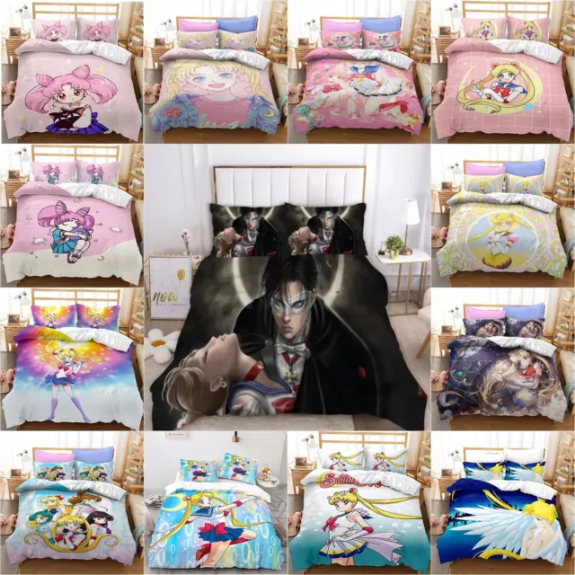 Juego de fundas de edredón 3D Sailor Moon con funda de almohada dibujos animados para niñas edredón juego de cama