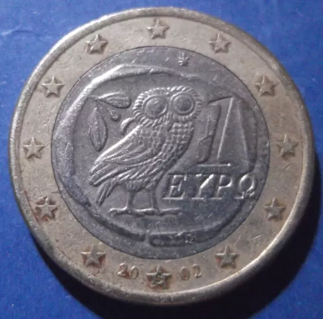 ERROR GRECIA Moneda de 1 Euro 2002 con S en la parte inferior estrella Búho...