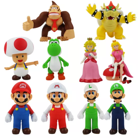 New Super Mario Bros Luigi Yoshi Princess Peach Toad Wario Bowser Action Figures