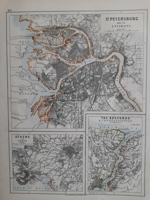 1912 Map - St Petersburg Environs Athens Piraeus - Bosporus Constantinople