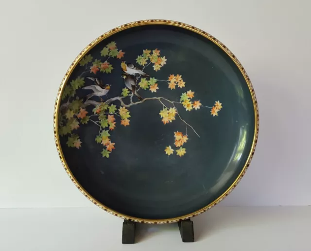 Large Art Deco Era Hand Painted Noritake Pottery Bowl Birds & Maple Tree