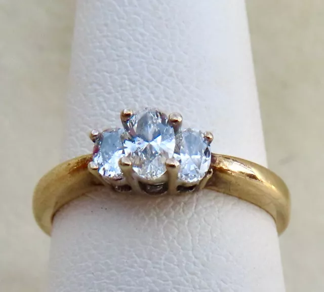 Antique Three~Stone .55 Ct. Natural Oval Cut Diamond Engagement Ring~14K Gold