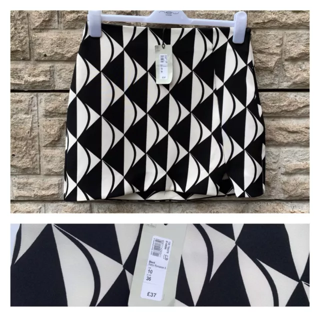 New Tag £37 Ladies River Island Black/White Retro Romance Mini Skirt UK 10