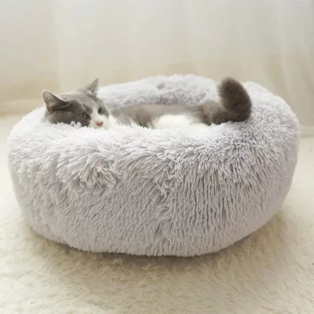 Pet Bed Luxury Small Grey Warm Fluffy Dog Puppy Kitten Fur Donut Cushion Mat