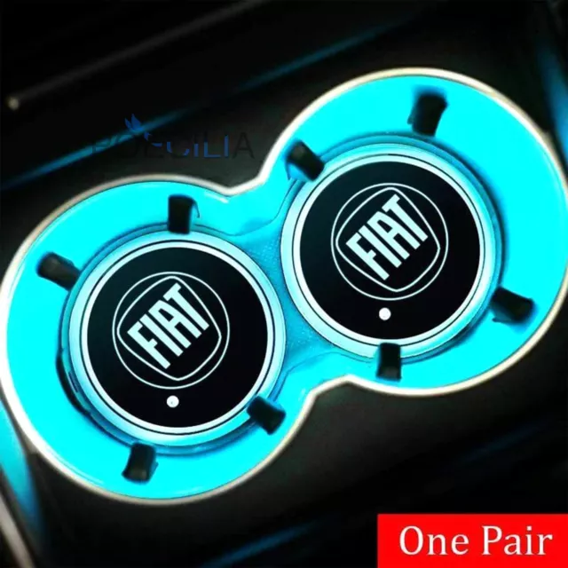 2 dessous verre- porte gobelets LED FIAT Logo Auto plusieurs couleurs