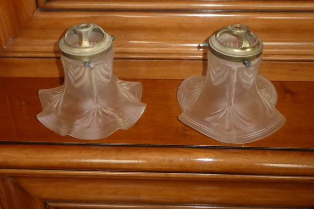 2 tulipes en pâte de verre motifs Art Nouveau Art déco applique lustre + griffes