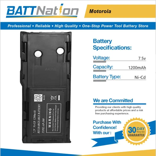 7.5v 1200mAh NiCd Battery for Motorola HNN9628 HNN9628A HNN9628AR HNN9628B