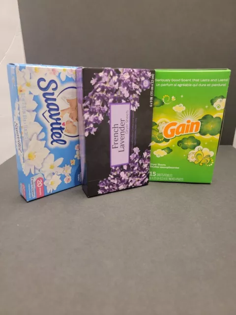 Lot of 3 Gain, Suavitel & French Lavender Original Dryer Sheets