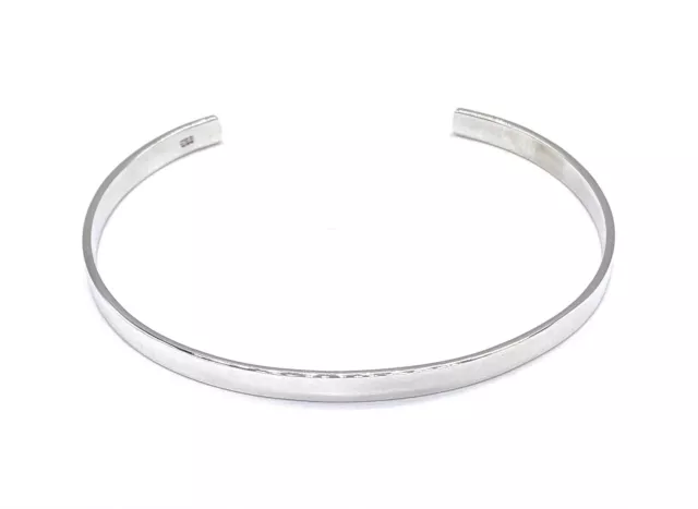 925 Solid Sterling Silver Plain Polished Cuff Bangle Bracelet