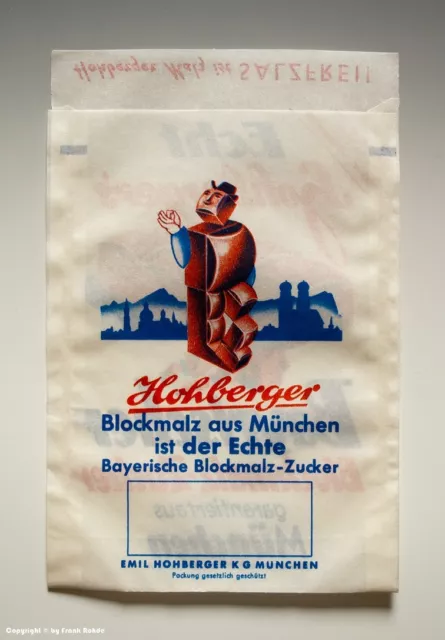 Tüte - Echt Hohberger`s Bayerischer Blockmalz-Zucker - um 1950 2