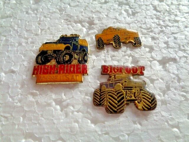 Job lot of 3 Big Foot High rider vehicle shaped metal lapel pins