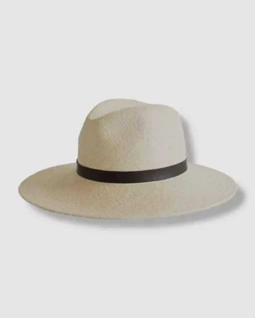 $350 Janessa Leone Women's Beige Wide Brim Straw Panama Hat Size M