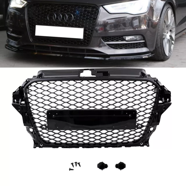 Design en Nid D'Abeille Calandre Noir Brillant + Pdc Compatible pour Audi A3 8V