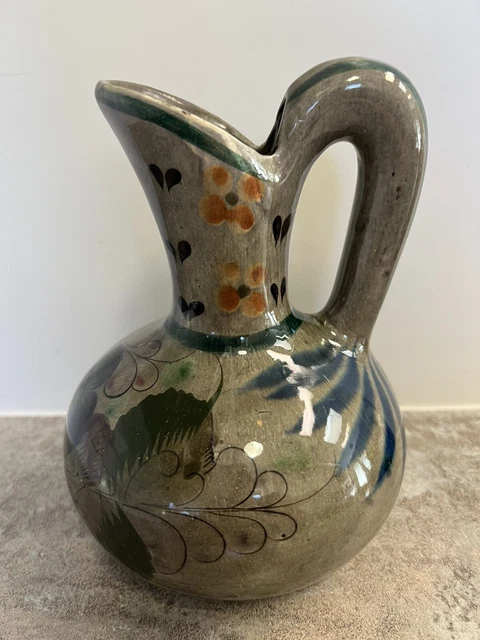 Tonala Handmade Mexican Art Pottery Folk Art Ceramic Pitcher/Ewer Vintage Signed