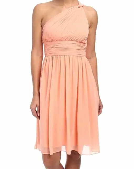 $125 Donna Morgan Womens Orange Rhea Sleeveless One-Shoulder Chiffon Dress Sz 10