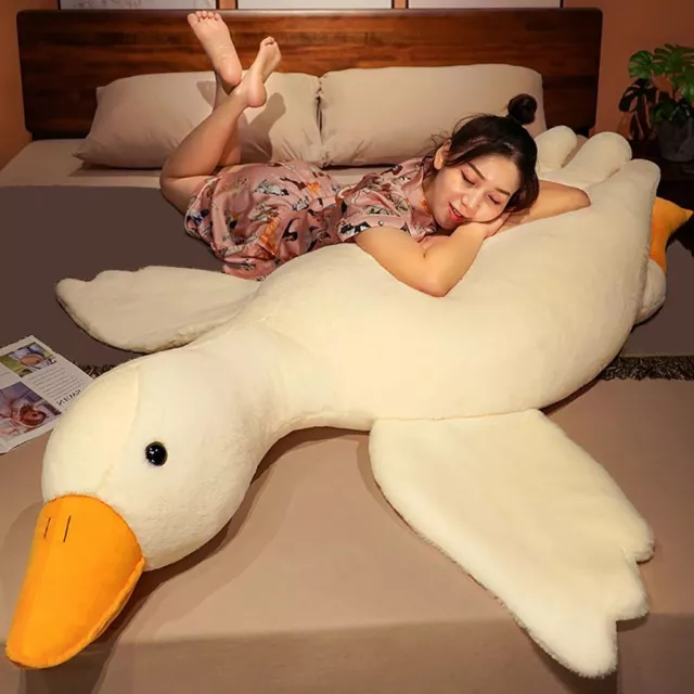 GIANT WHITE GOOSE Plush Soft Furry Swan Stuffed Animal Pillow Huge