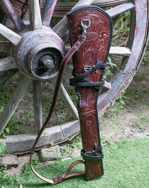 Housse De Fusil En Cuir Style Sioux - Décoration Perles Indiennes - Modèle S520 - Fait Main