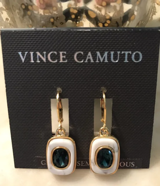 Vince Camuto Semi-Precious Earrings / Gold Tone w/ Ivory & Blue Stone / NWT