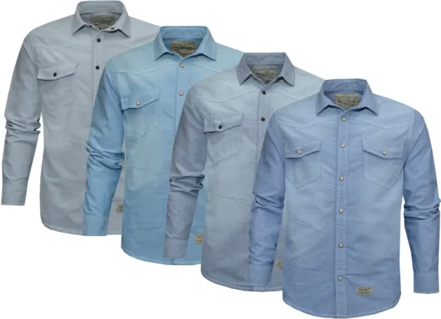 Mens Denim Shirts 100% Cotton Plain Snap Button Long Sleeve with Pockets S - 2XL