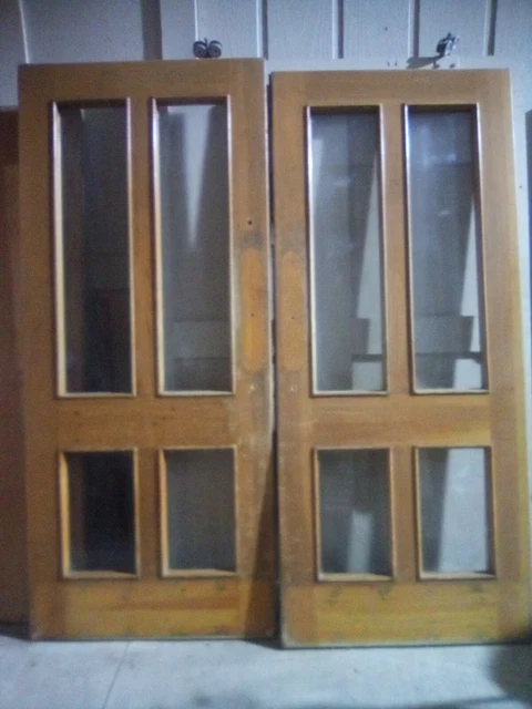 Pair of Antique Doors Four Panel glass, Solid Wood 2 1/4" thick 7'x3'