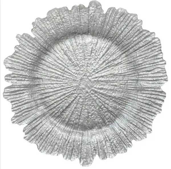 Glass Reef Charger Plate Silver  Xmas Events Weddings 33Cm Diameter