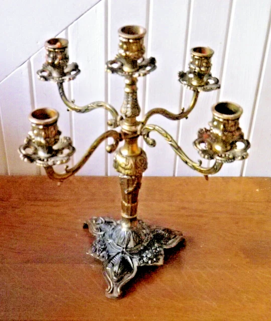 ANCIEN CHANDELIER BOUGEOIR 5 branches en bronze ou métal doré mouluré